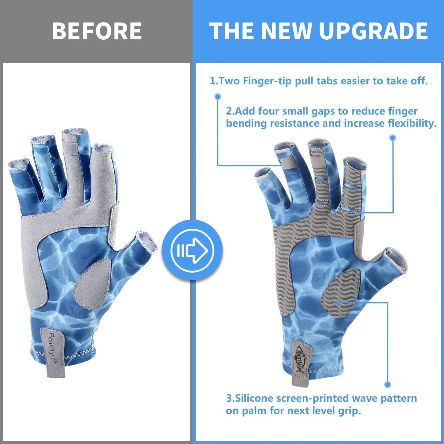 Palmyth UV Protection Fishing Fingerless Gloves UPF50  Sun Gloves Men Women for Kayaking, Hiking, Paddling, Driving, Canoeing, Rowing