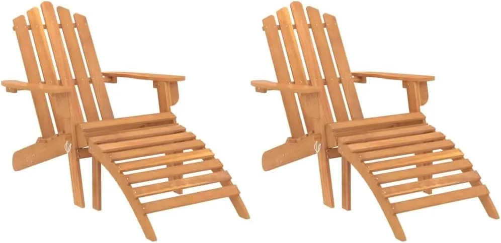 Patio Adirondack Chairs with Footrests 2-Piece Set Solid Wood Acacia Outdoor Furniture for Garden Patio Terrace