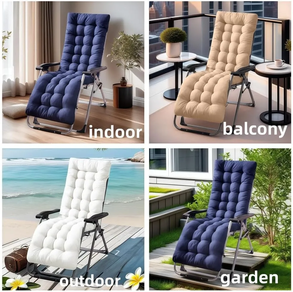 Patio Chaise Lounger Cushion， IndoorOutdoor Rocking Chair Sofa Cushion with 6 Ties， Thick Padded Swing Bench Cushion，61x18.9x3.1in (Dark Grey)