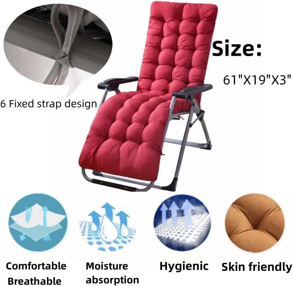 Patio Chaise Lounger Cushion， IndoorOutdoor Rocking Chair Sofa Cushion with 6 Ties， Thick Padded Swing Bench Cushion，61x18.9x3.1in (Dark Grey)