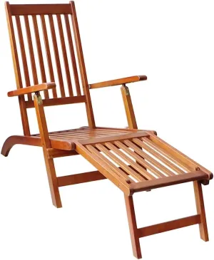 Patio Deck Chair with Footrest and Cushion Solid Wood AcaciaLuxury Sun Loungers with Adjustable Backrest and Cushioned Seat