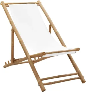 Patio Deck Chair,Camping Chair,Comfortable Reclining Chair,Features Foldable Design,Adjustable in 4 Positions,Assembly Required,Used for Deck, poolside, Camping,Beach or Campsite, Bamboo and Canvas