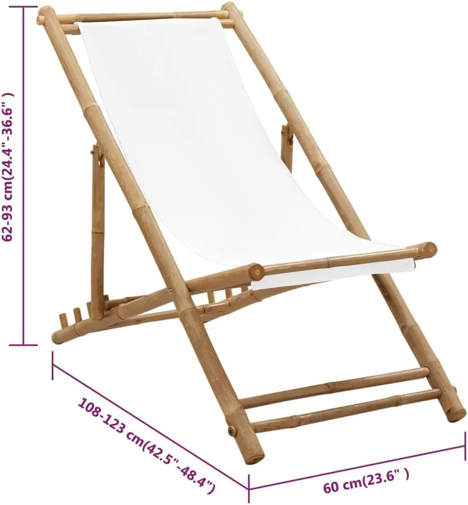 Patio Deck Chair,Camping Chair,Comfortable Reclining Chair,Features Foldable Design,Adjustable in 4 Positions,Assembly Required,Used for Deck, poolside, Camping,Beach or Campsite, Bamboo and Canvas