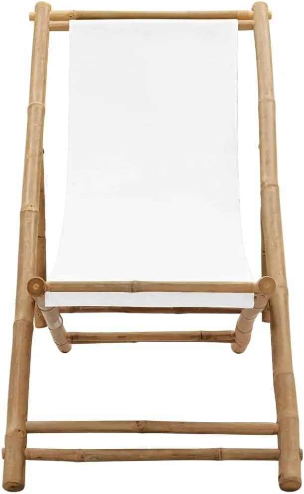 Patio Deck Chair,Camping Chair,Comfortable Reclining Chair,Features Foldable Design,Adjustable in 4 Positions,Assembly Required,Used for Deck, poolside, Camping,Beach or Campsite, Bamboo and Canvas