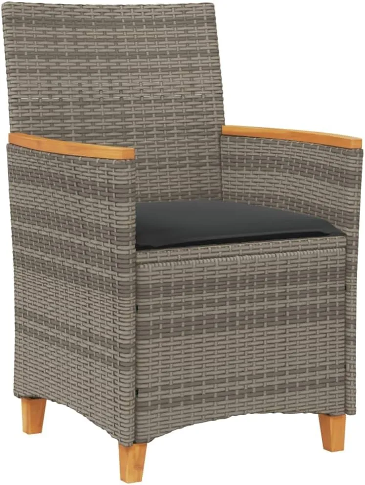 Patio Dining Chairs Camping Chair Dining Chairs Lounge Chair - Patio Chairs with Cushions 2 pcs Gray Poly Rattan&Solid Wood for Campsites Garden Beaches Terrace