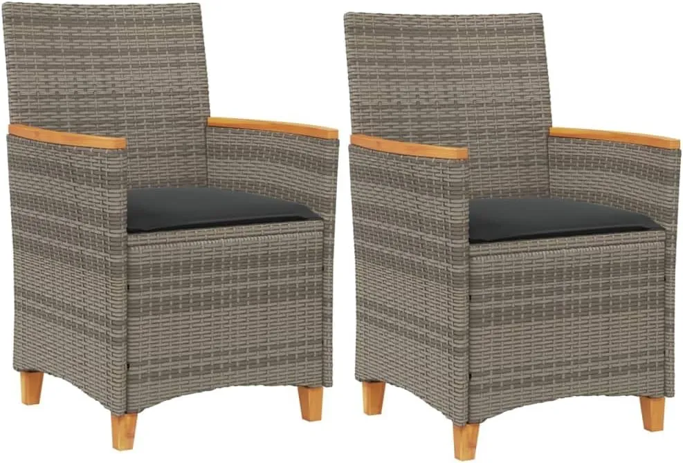 Patio Dining Chairs Camping Chair Dining Chairs Lounge Chair - Patio Chairs with Cushions 2 pcs Gray Poly Rattan&Solid Wood for Campsites Garden Beaches Terrace