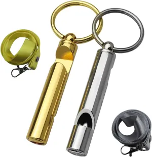 Pea-Free Referee Whistle (125dB Loud) - 4-in-1 for Sports, Dog Training, Emergencies & Bottle Opener, Zinc Alloy with Keychain and Lanyard (Golden   Silver)