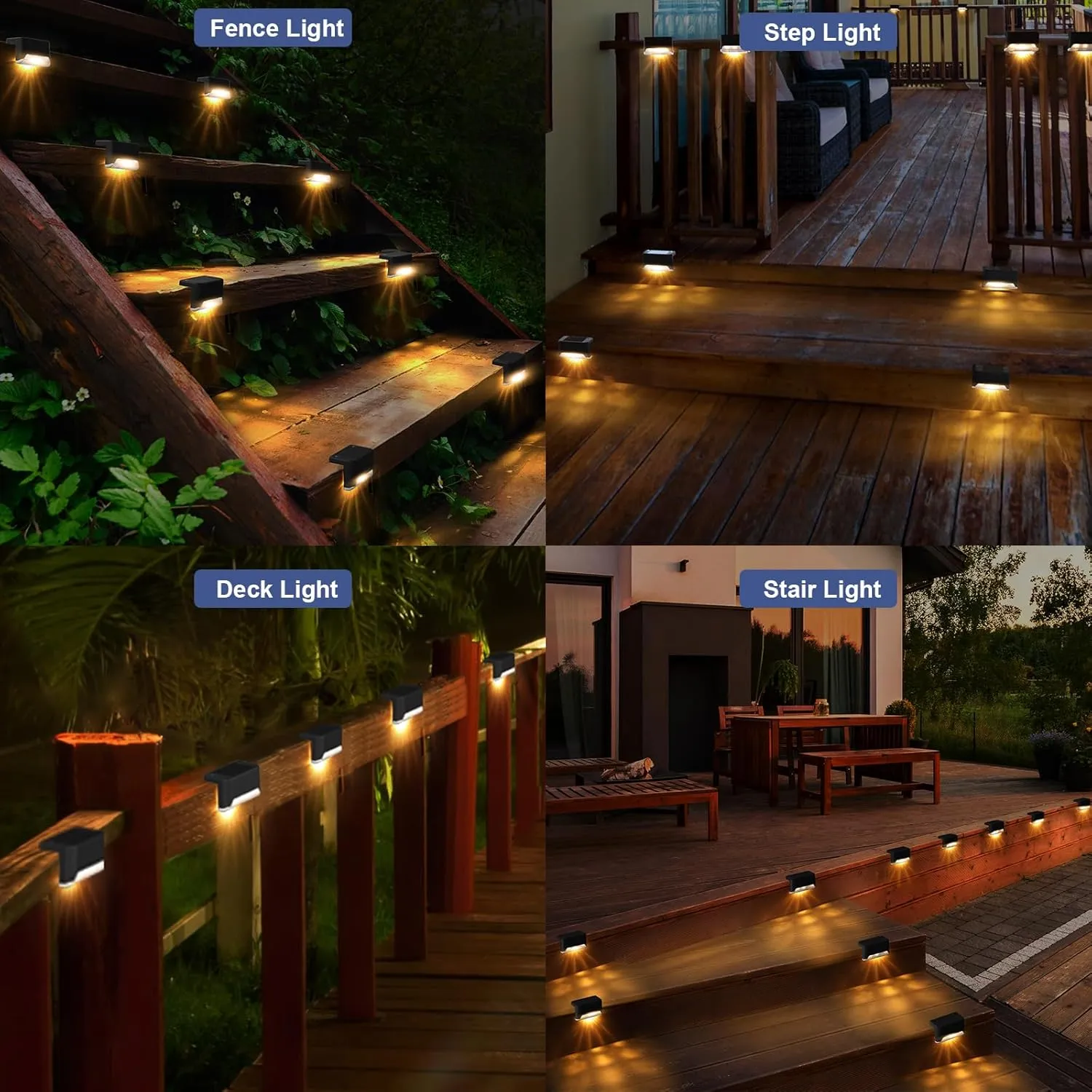 pearlstar 16 Pack Solar Step Lights,Solar Deck Railing Lights Outdoor Waterproof Led Fence Lamp for Patio,Stairs,Garden Pathway,Balcony,Step and Fences(Black)
