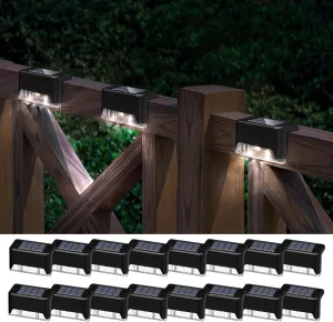 Pearlstar Solar Deck Lights - 16 Waterproof LED Solar Step Lights for Deck, Stairs, Yard, Patio, and Pathway (White, Black)