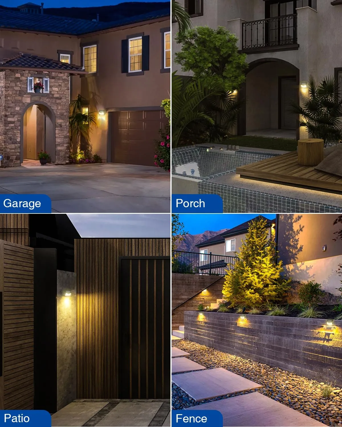 Peasur Solar Lights Outdoor Waterproof, 4Pack 140LED Solar Motion Sensor Wall Lights, 3 Modes Solar Powered Fence Security Lights for Patio Step Deck House Outside(Warm White)