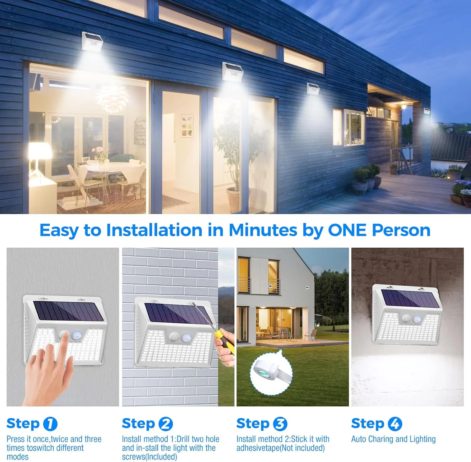 Peasur Solar Lights Outdoor Waterproof, 6Pack 140LED Bright Motion Sensor Security Lights 3 Modes, Solar Powered Fence Wall Light for Garden Yard Outside(Cool White)