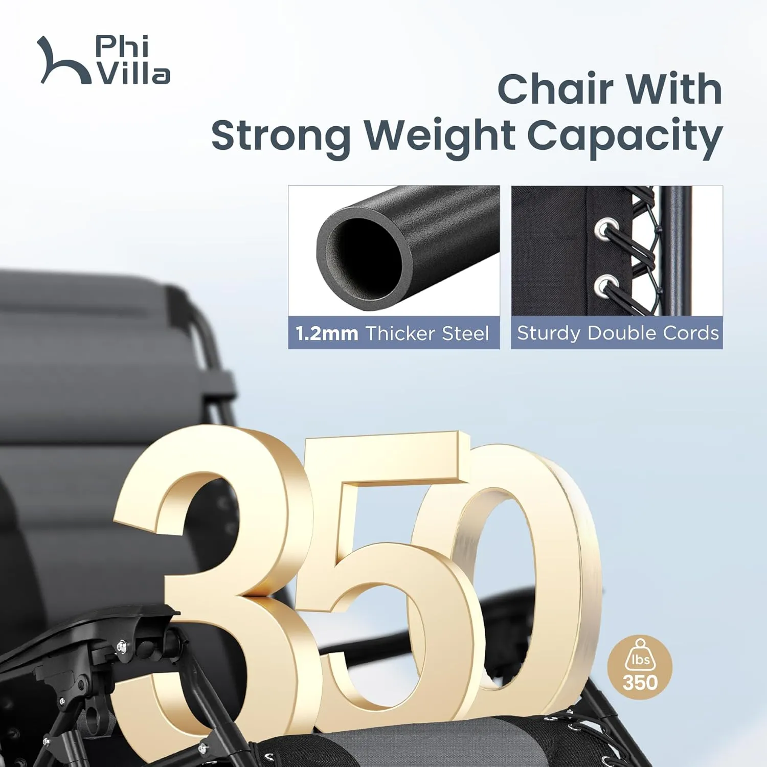PHI VILLA Outdoor Patio Padded Zero Gravity Chair, Foldable Patio Recliner, 26" Wide Seat Anti Gravity Lounger with Cup Holder, Support 350 LBS (Grey)