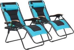 PHI VILLA Oversize Zero Gravity Chair, Padded XL Patio Recliner Lounge Chair with Free Cup Holder,Support 350 LBS (Aqua)