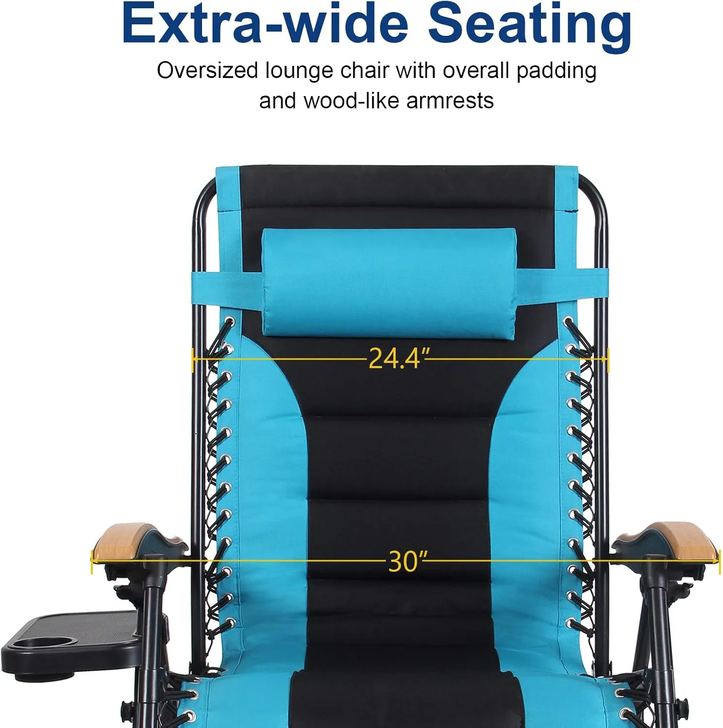 PHI VILLA Oversize Zero Gravity Chair, Padded XL Patio Recliner Lounge Chair with Free Cup Holder,Support 350 LBS (Aqua)