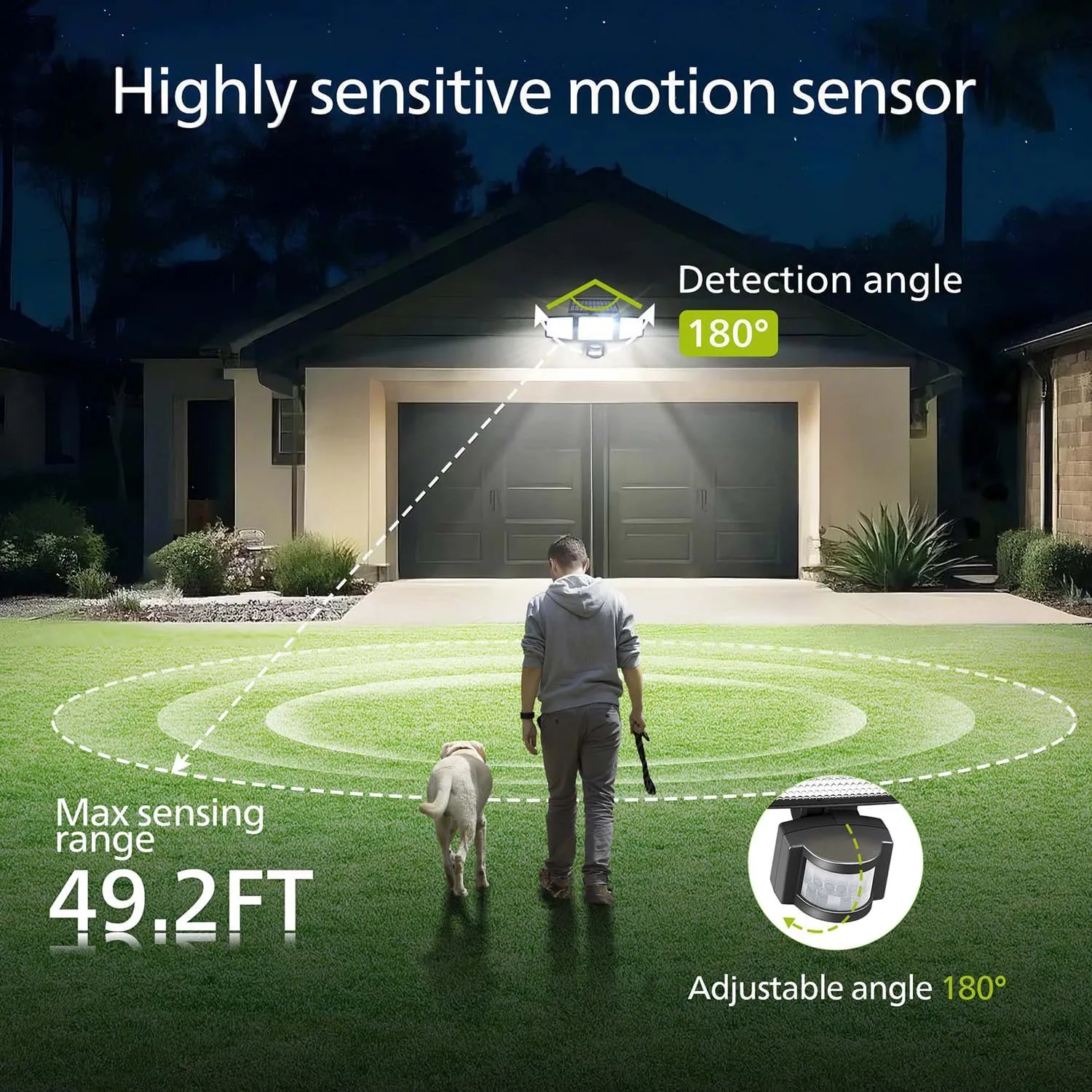 Philips Solar Security Light Outdoor Light 302 LEDs 1200lm，Solar-Powered Waterproof Wall-Mounted Flood Light w/PIR Motion Sensor, 3 Heads, IP65 Waterproof, 3 Modes (1 Pack)