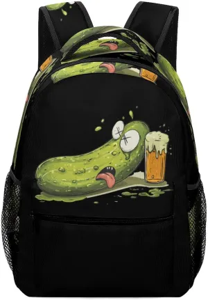 Pickles Cucumber Drinking Beer Unisex Backpack Casual Daypacks Lightweight Shoulders Bag for Camping Hiking Travel Gear