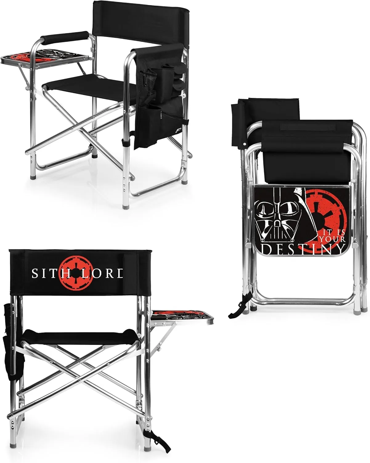PICNIC TIME Star Wars Darth Vader Sports Chair with Side Table, Beach Chair, Camp Chair for Adults, (Black) 36.6 x 18.5 x 32.9