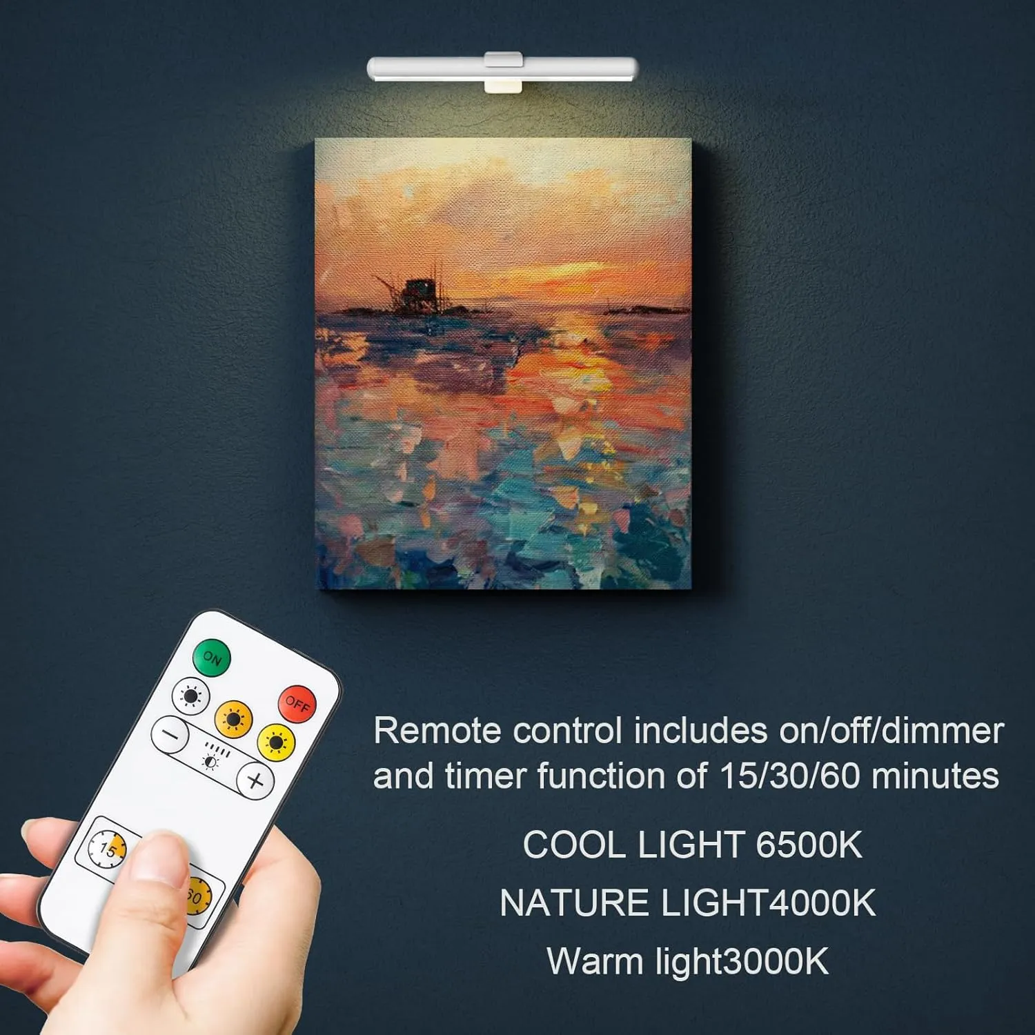 Picture Light, Rechargeable Wall Lights 4000m Ahbattery Powered Wall Light, suse forart Lighting for Paintings, Gallery Wall Light 300 lumens, Dimmable and Timer Off Art Display Light