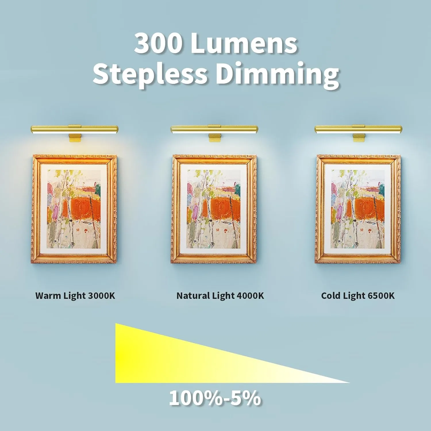 Picture Light, Wall Lights Wireless, Metal Body high Bright Picture Art Dart Board, Large Wall Art Lights, 300 lumens Adjustable Brightness