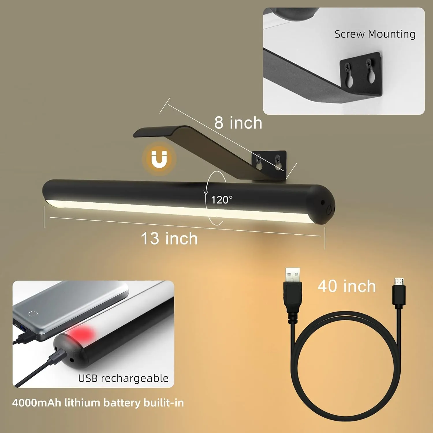 Picture Light with Remote,Battery Painting Light with 3 Lighting Colors Rechargeable,Art Light Display Wall Light with Dimmable Timer, Full Metal Picture Light for Picture Gallery Dart