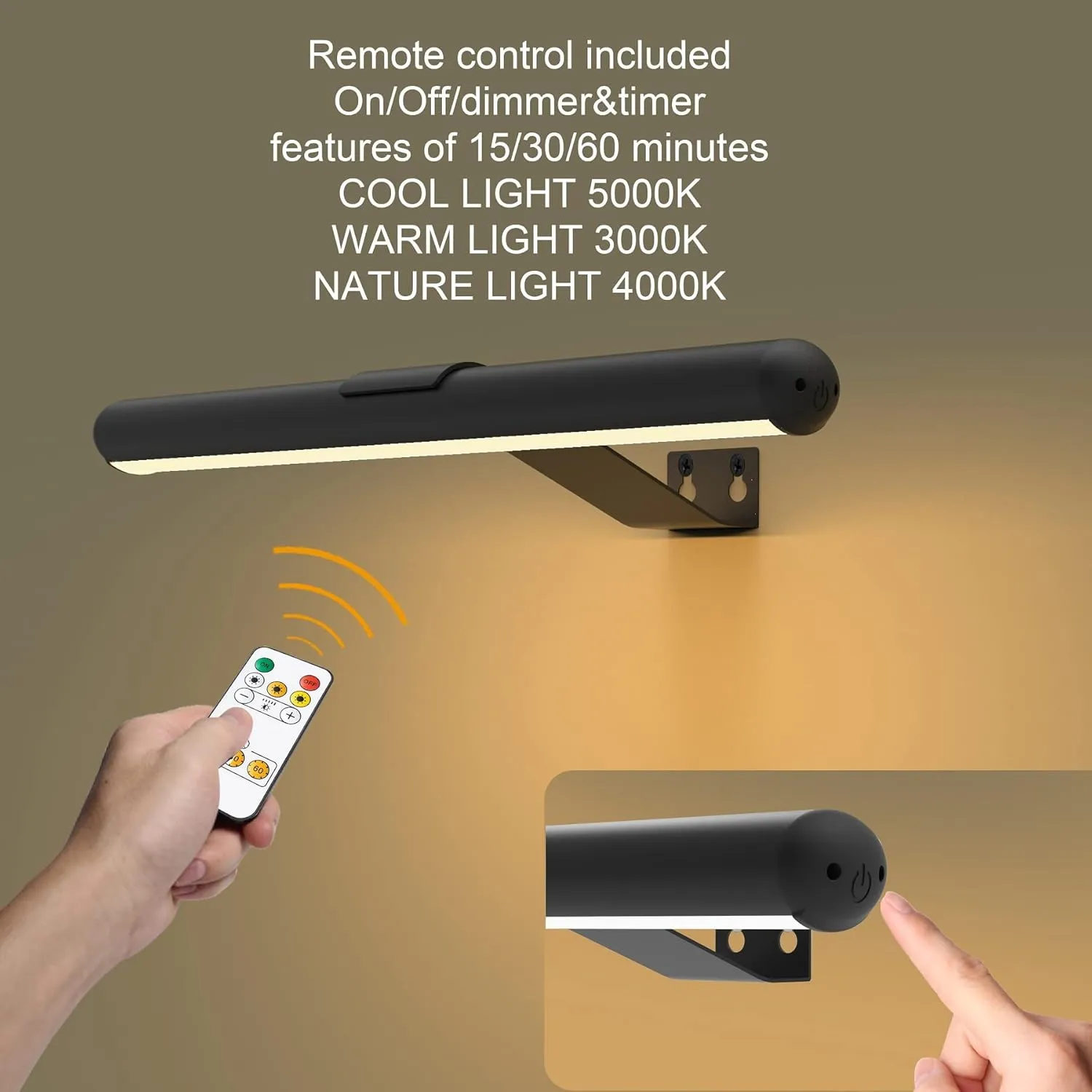 Picture Light with Remote,Battery Painting Light with 3 Lighting Colors Rechargeable,Art Light Display Wall Light with Dimmable Timer, Full Metal Picture Light for Picture Gallery Dart