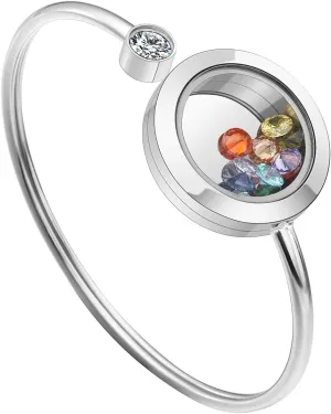 PiercingJ Stainless Steel Zircon Birthstone Bracelets Memory Floating Charm Glass Locket Bracelet Bangle for Women DIY Jewelry Making, Free 12pcs Birthstone
