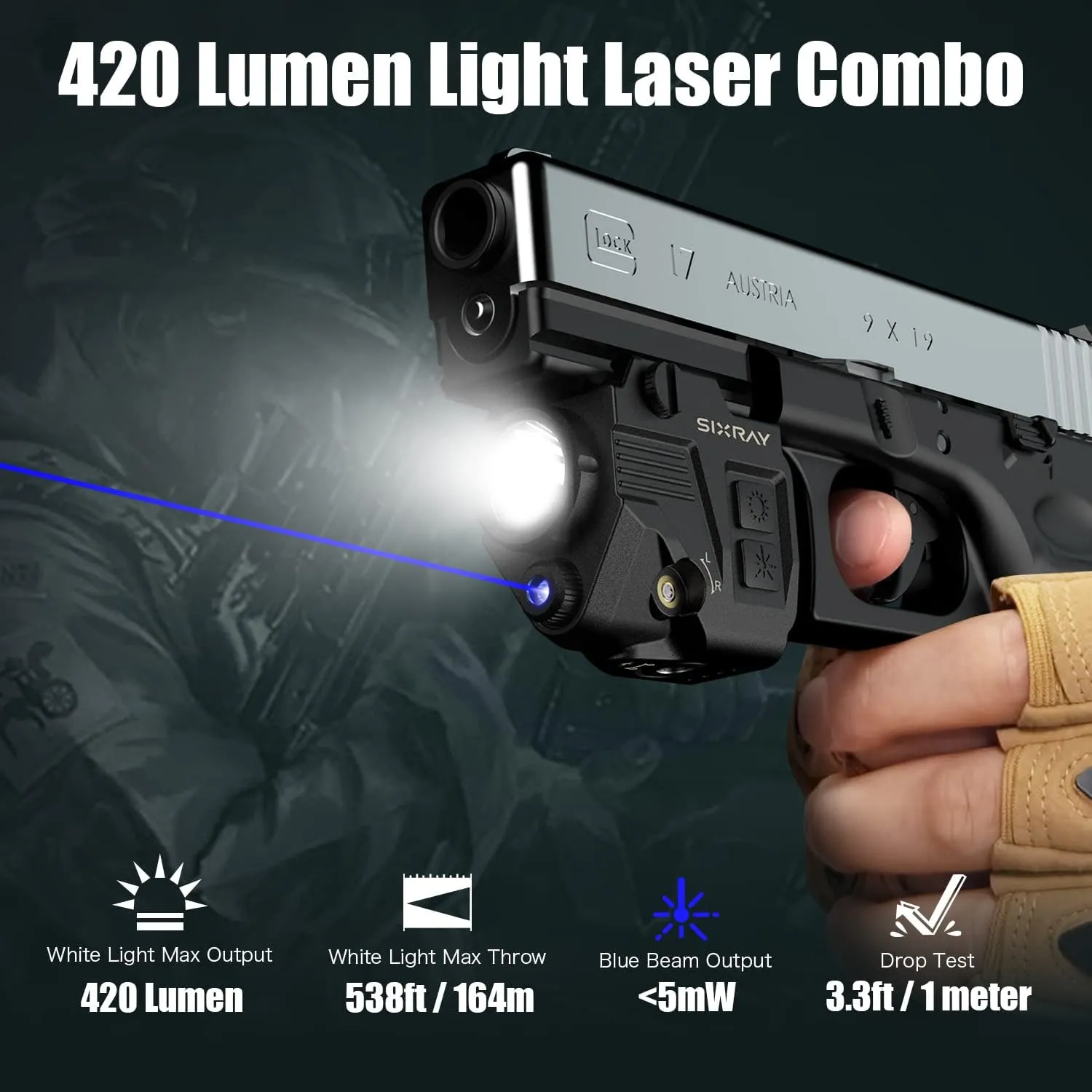 Pistol Light Laser Sight Gun Light 420 Lumens LED Picatinny Weaver Rail with Magnetic Charging Quick Release Strobe Function Laser Light Combo for Airsoft Handguns Pistol Rifle