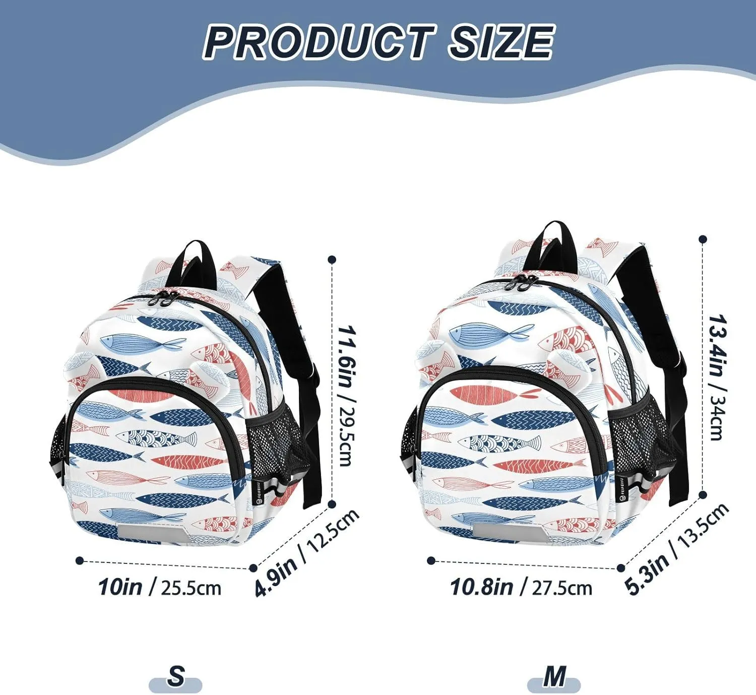 Plaaee Colorful Fish Toddler Backpack Harness Leash Kids Back Pack Harnesses Leashes Tether for Boys Girls Outdoor Travel S