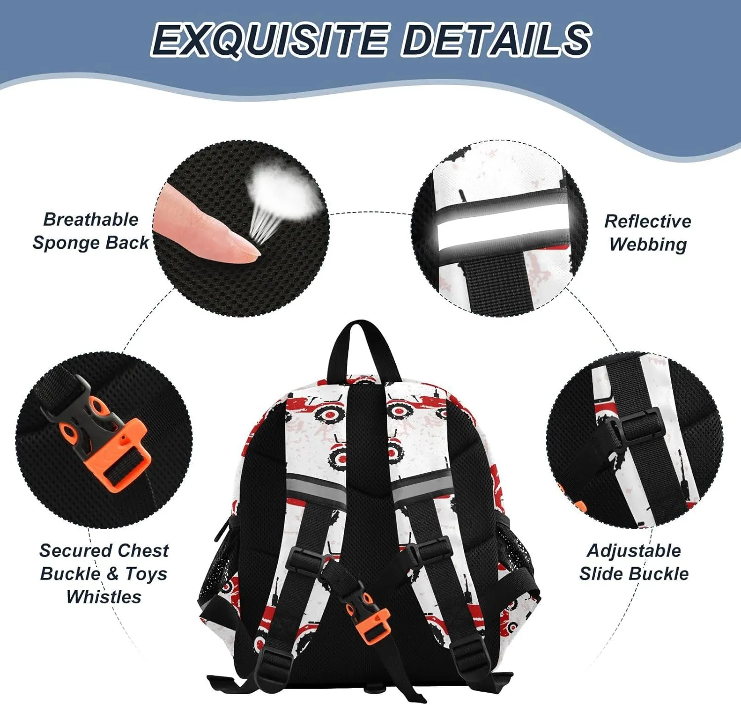 Plaaee Kids Personalized Toddler Backpack Red Old Wheeled Tractors Preschool Girls Boys Backpacks for Daily School & Birthday Gifts S