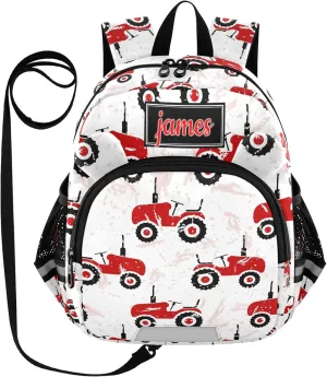 Plaaee Kids Personalized Toddler Backpack Red Old Wheeled Tractors Preschool Girls Boys Backpacks for Daily School & Birthday Gifts S