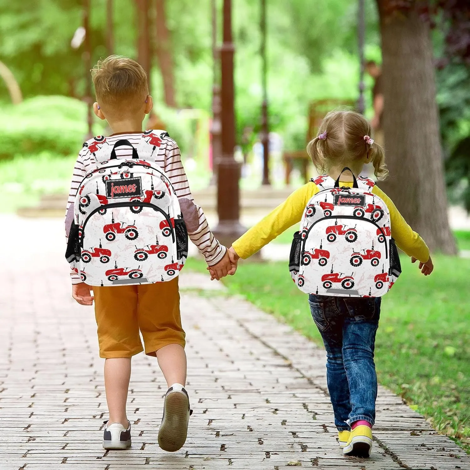 Plaaee Kids Personalized Toddler Backpack Red Old Wheeled Tractors Preschool Girls Boys Backpacks for Daily School & Birthday Gifts S