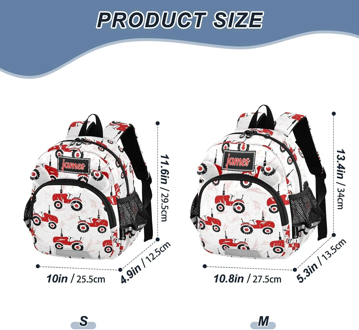 Plaaee Kids Personalized Toddler Backpack Red Old Wheeled Tractors Preschool Girls Boys Backpacks for Daily School & Birthday Gifts S