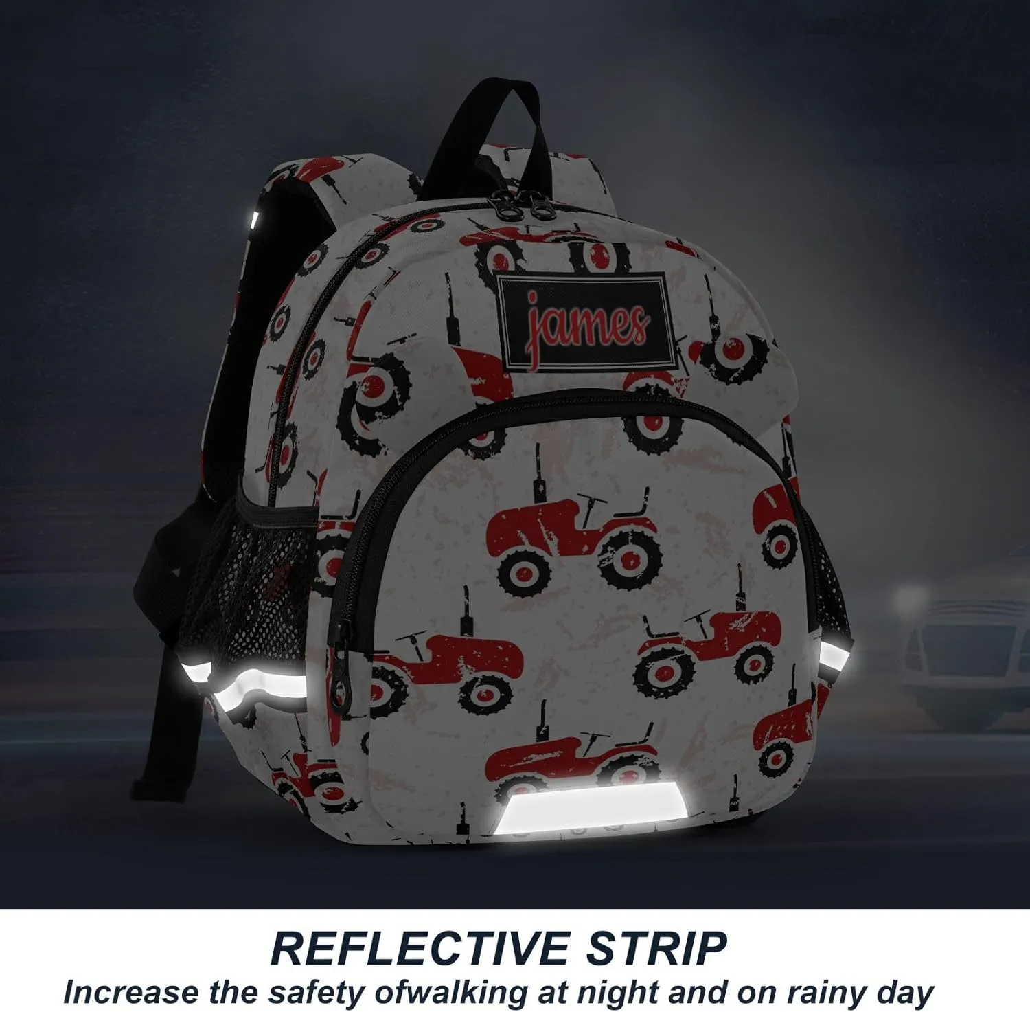 Plaaee Kids Personalized Toddler Backpack Red Old Wheeled Tractors Preschool Girls Boys Backpacks for Daily School & Birthday Gifts S