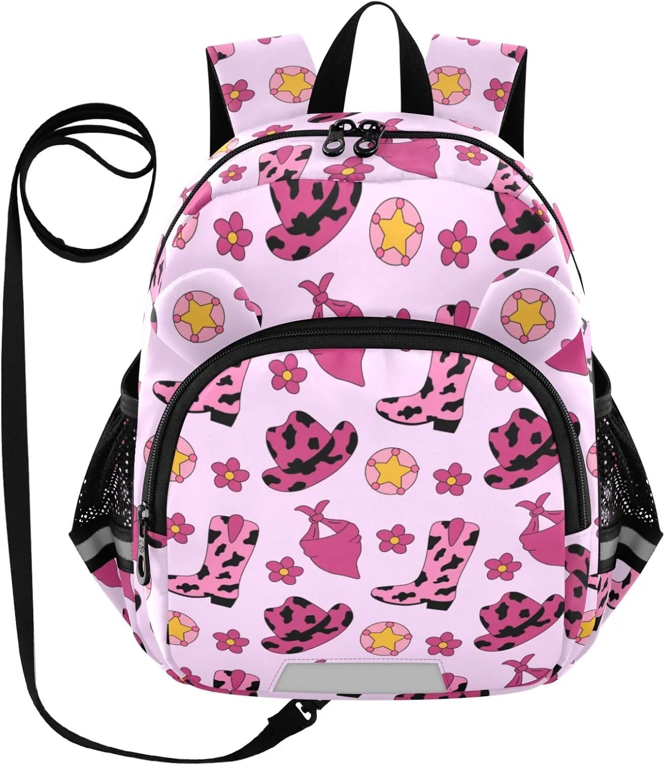 Plaaee Retro Cowgirl Pink Boots Hat Toddler Backpack Harness Leash Kids Back Pack Harnesses Leashes Tether for Boys Girls Outdoor Travel S
