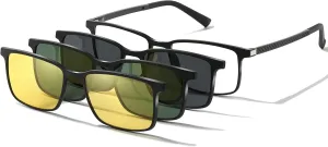 Polarized Magnetic Clip on Sunglasses for Eyeglasses Men UV Protection Driving Anti Glare Glasses Rectangle Black