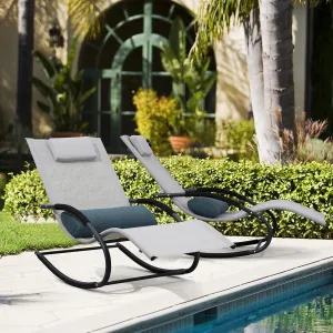Pool Lounge Chairs, Chaise Lounge Chairs for Outside Pool & Patio & Lawn, Lounge Patio Chairs Set of 2 with Detachable Pillow, Light Grey