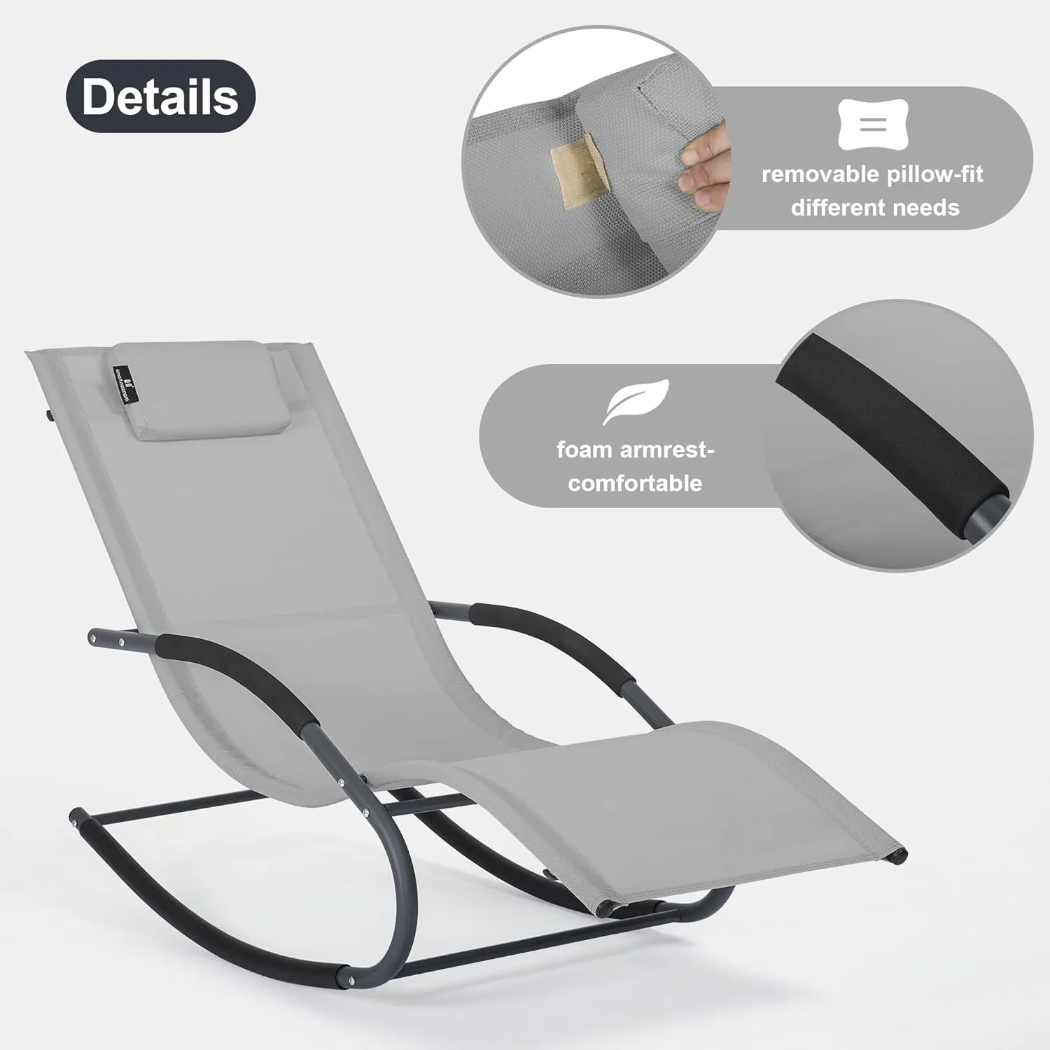Pool Lounge Chairs, Chaise Lounge Chairs for Outside Pool & Patio & Lawn, Lounge Patio Chairs Set of 2 with Detachable Pillow, Light Grey