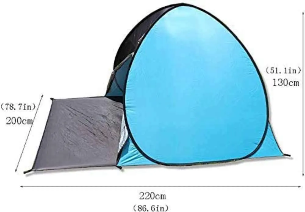 Pop Up Beach Tent, 3-4 Person Instant Tent, Sun Shelter Waterproof Shade Canopy for Family Vacation Rainfly,Blue