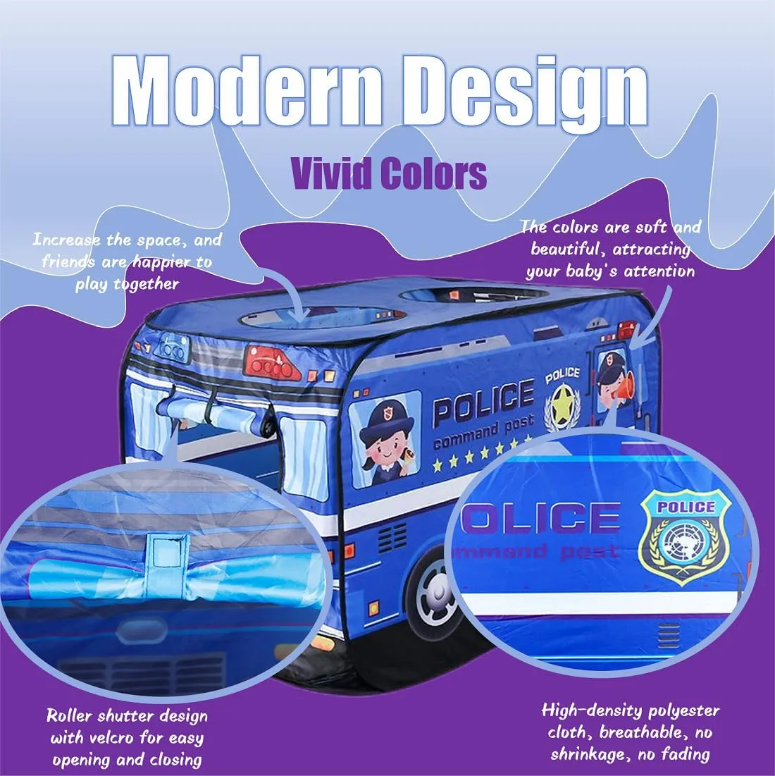 Pop Up Tent for Kids.Police car Tent.Large, Easy to Organize Police Toys.Police Gear for Kids.Boys and Girls Imaginative Play.Indoor Outdoor Pretend Play
