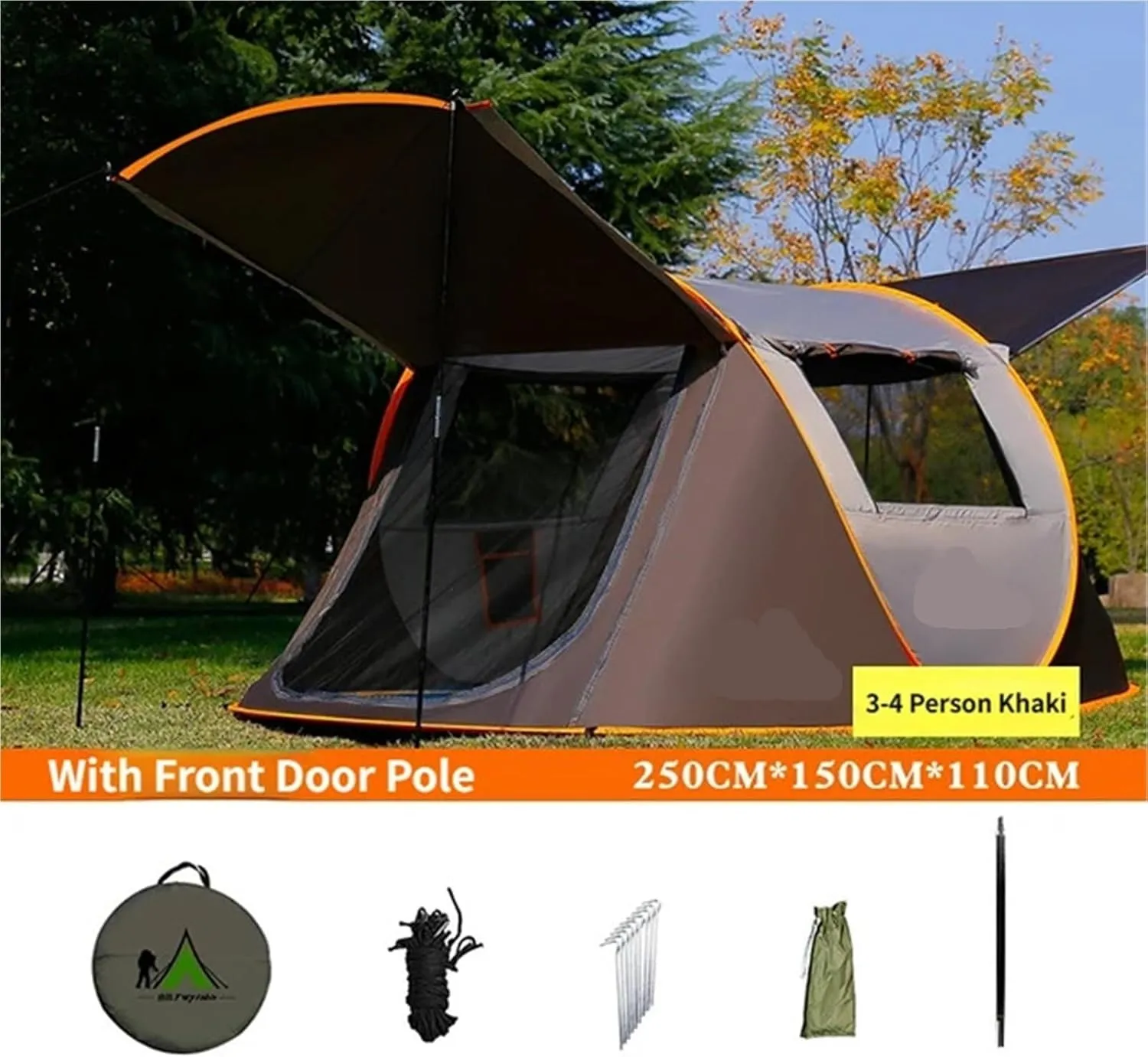 Pop Up Tents Ultralight Folding Camping Tent Fully Automatic Quick Open Tent Outdoor Rainproof Windproof Shelter Pop Up Tent for 3 4 People Adult Pop Up Tent(3 4 Green with Rod)