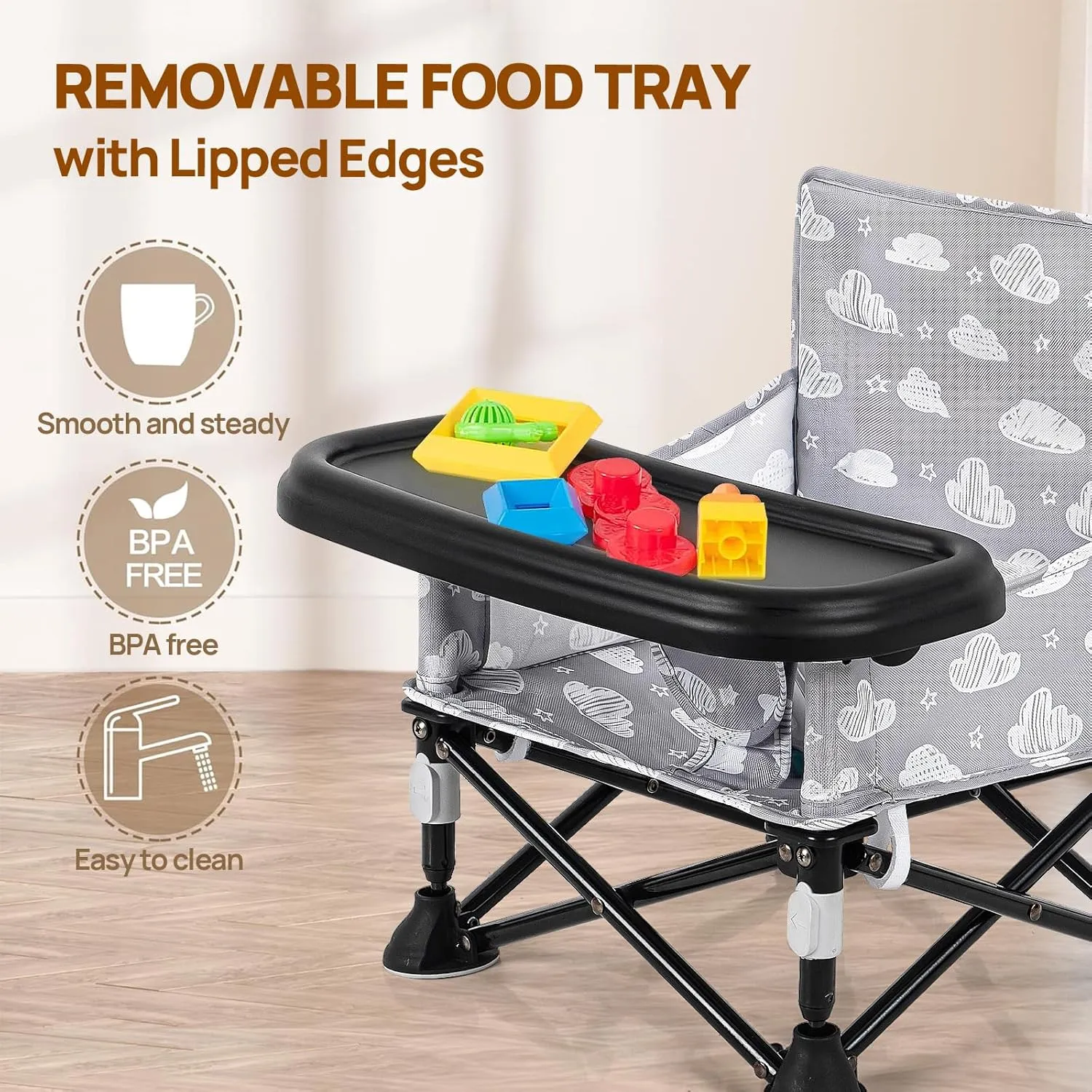 Portable Baby Chair, Baby Booster Seat for Kitchen Chair with Cloud Print, Folding Legs