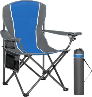 Portable Camping Chair, Heavy Duty Outdoor Folding Chair with Armrest, Foldable Camp Chair with Cup Holder, Portable Lawn Chair for Adults Support 350 LBS, Blue-Gray