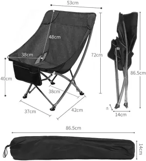 Portable Chairs Lounge Camping Stools Outdoor Beaach High Back Chair Portable Folding Fishing Chairs with Storage Backpack 0626 (Color : Grey)