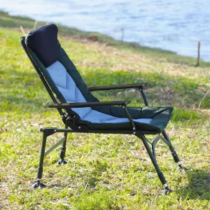 Portable Folding Reclining Camping Chair with Adjustable Backrest for Indoor and Outdoor Use, Green/Black/Grey