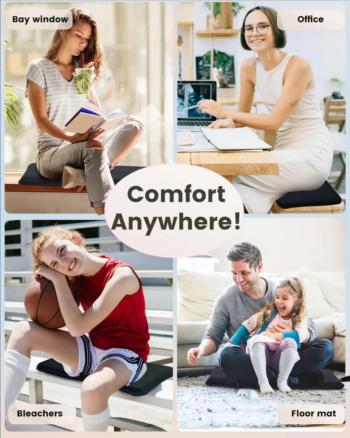 Portable Gel Seat Cushion, Up to 20.5" Foldable Travel Cushion for Home, Office Chair, Bleacher, Folding Egg Gel Pads for Stadium, Travel, Camping, Chair Pads for Pressure Relief[Blue]