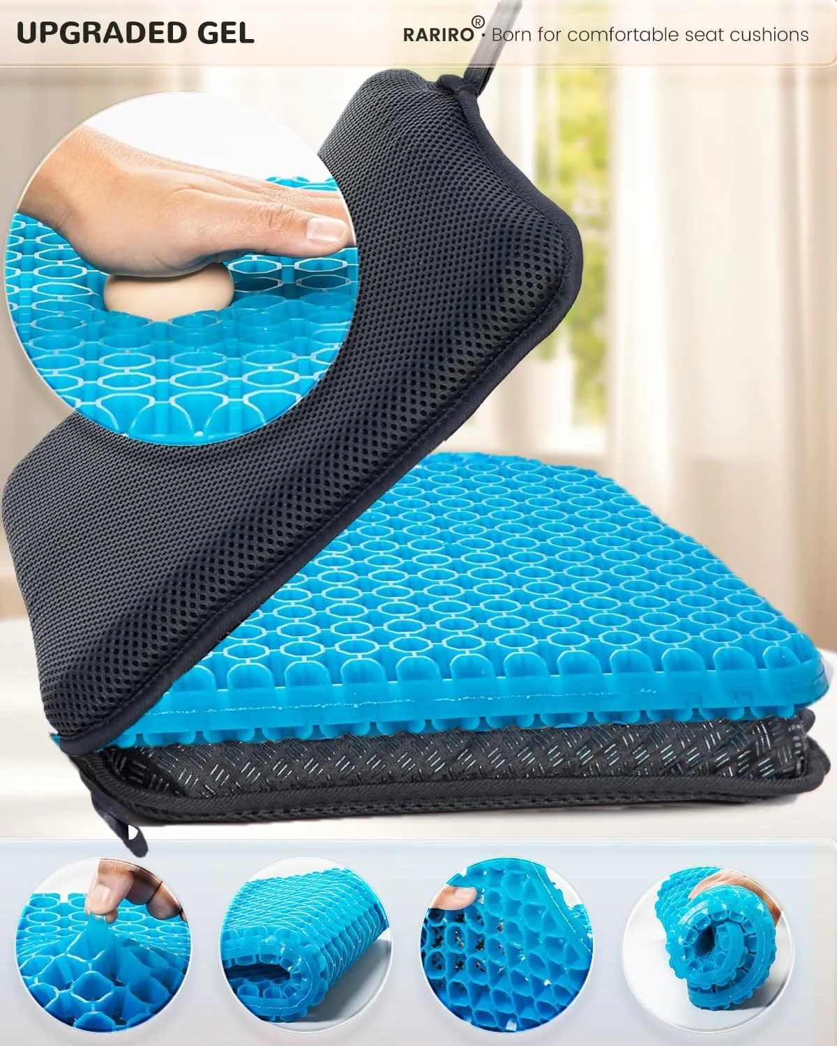 Portable Gel Seat Cushion, Up to 20.5" Foldable Travel Cushion for Home, Office Chair, Bleacher, Folding Egg Gel Pads for Stadium, Travel, Camping, Chair Pads for Pressure Relief[Blue]