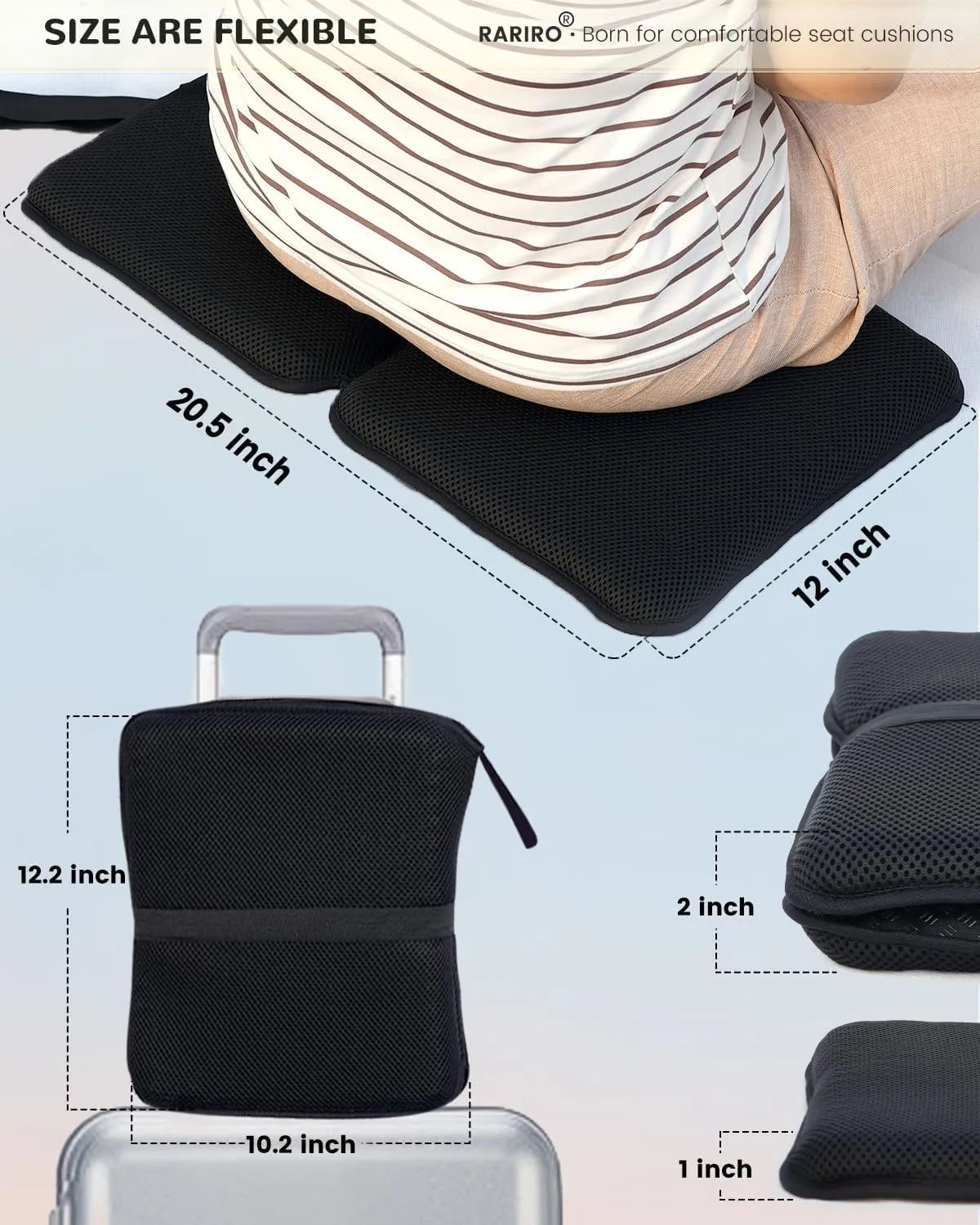 Portable Gel Seat Cushion, Up to 20.5" Foldable Travel Cushion for Home, Office Chair, Bleacher, Folding Egg Gel Pads for Stadium, Travel, Camping, Chair Pads for Pressure Relief[Blue]