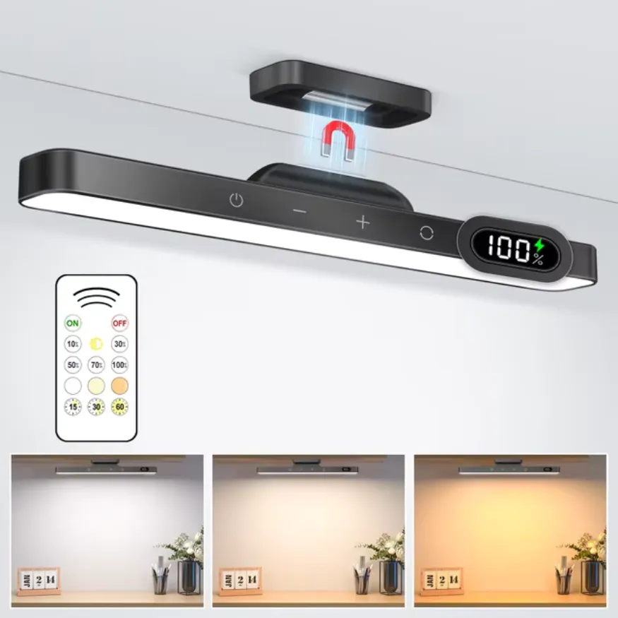 Portable LED Desk Light Bar - Magnetic, Remote Dimmable with 3 Color Modes
