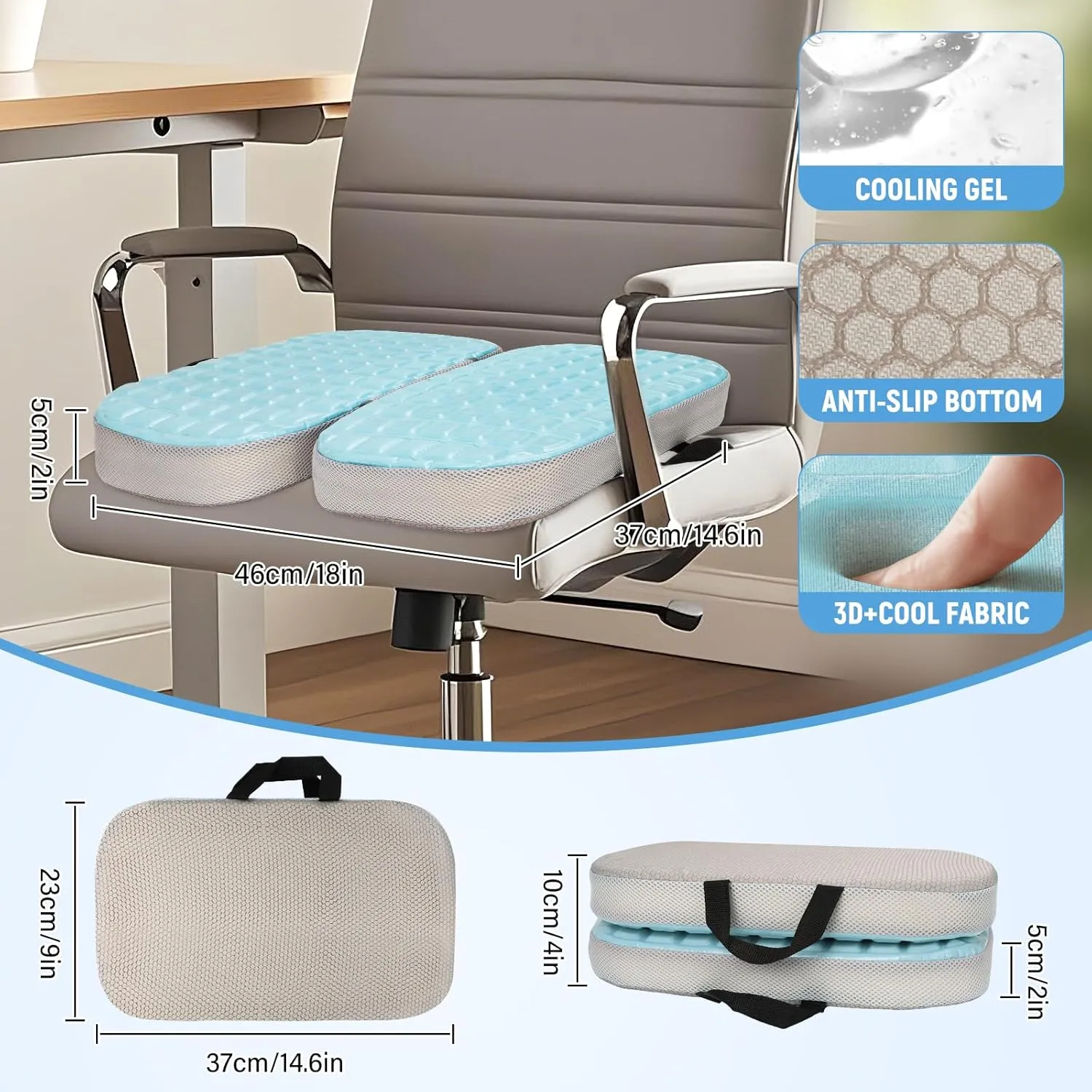 Portable Memory Foam Travel Seat Cushion,Thick Non-Slip Cooling Airplane Seat Cushion for Long Sitting Pressure Relief for Long Flights Travel,Commute, Airplanes, Camping,Office
