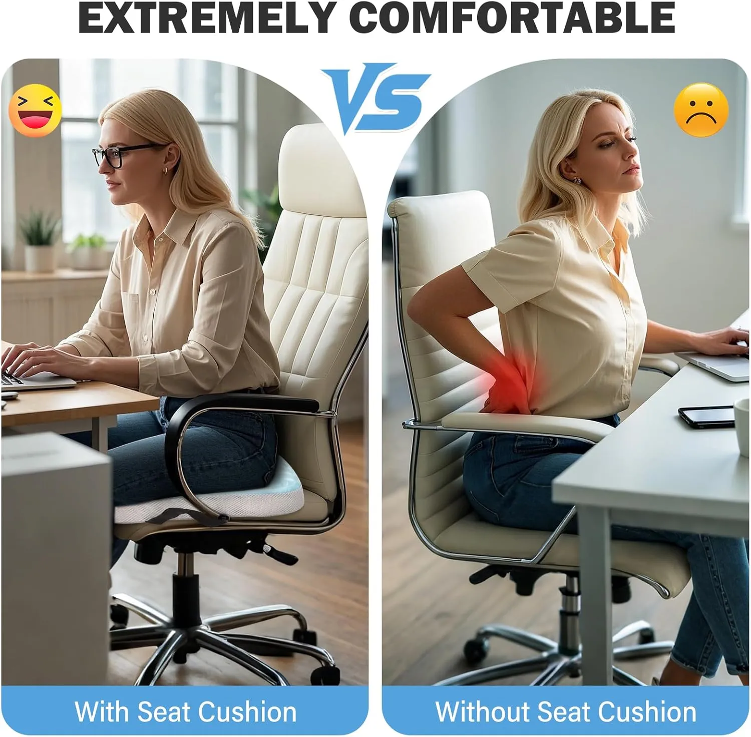 Portable Memory Foam Travel Seat Cushion,Thick Non-Slip Cooling Airplane Seat Cushion for Long Sitting Pressure Relief for Long Flights Travel,Commute, Airplanes, Camping,Office